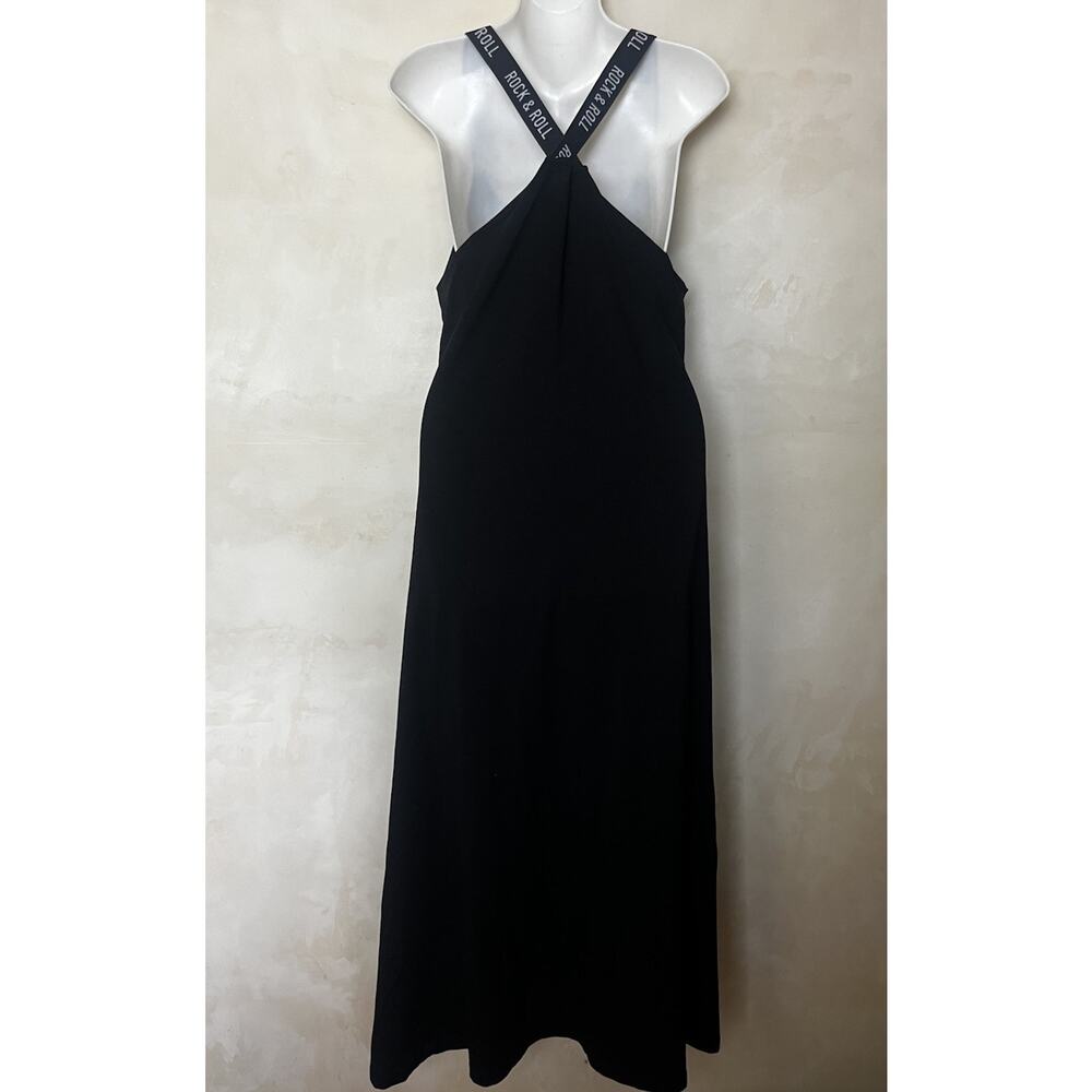 Saint + Sofia Sunset Black Maxi Dress Sz 10 Rock & Roll Straps Casual Minimalist - Picture 3 of 8